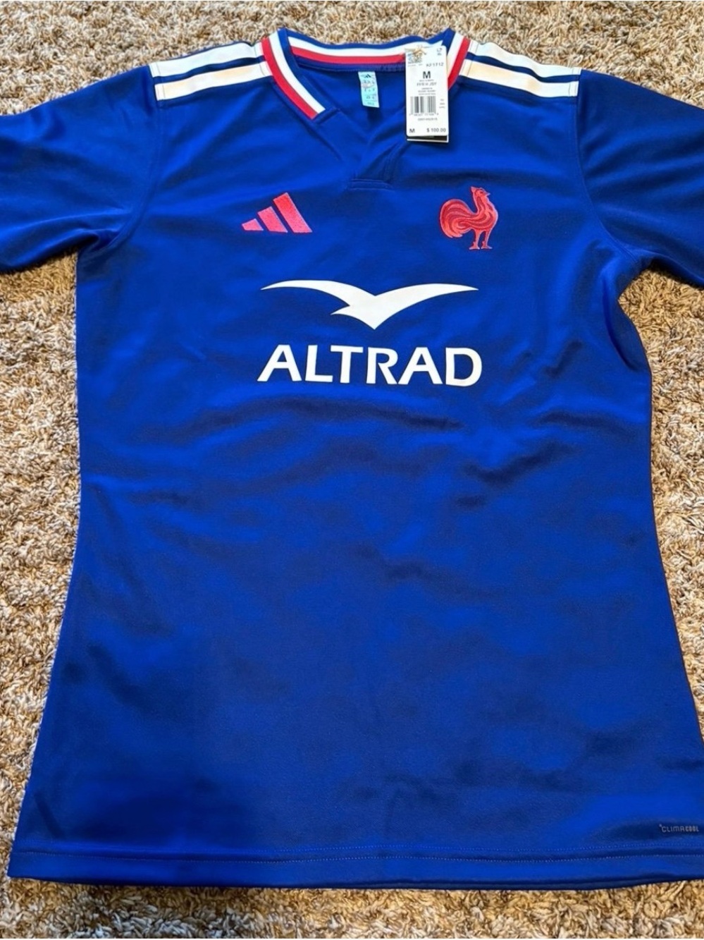 Adidas Blue France Rugby Jersey with Altrad Logo